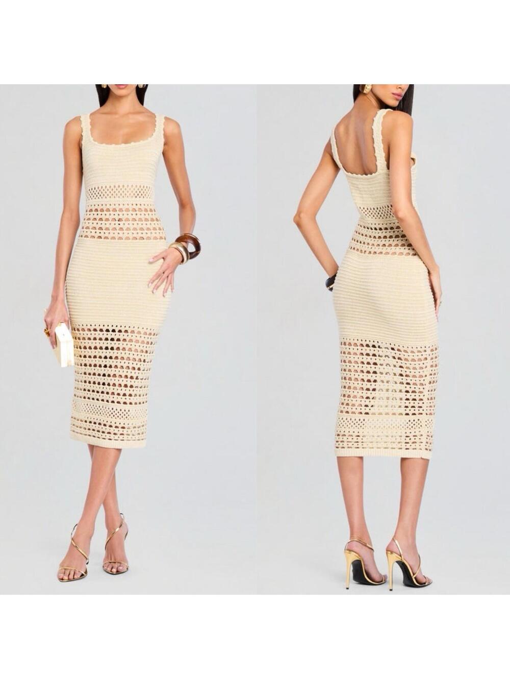 $498 Retrofete Avril Knit Metallic Cutout Crochet Spaghetti Strap Dress - MED